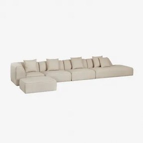 Sofa Narożna Modułowa Cardea 4-częściowa Z Szezlongiem Po Prawej Stronie I Tapicerowanym Pufem Tkanina Bouclé W Kolorze Kremowo-beżowym - Sklum