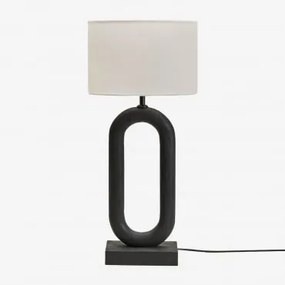 Lampa Stołowa Z Drewna Mango Tiberia Nizina Czarna & Arlina Biała Ø30 Cm - ↑20 Cm - Sklum