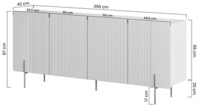 Komoda Malmi 200 cm czterodrzwiowa - kaszmir / złote nóżki