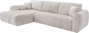 Kanapa narożna lewostronnana rozkładana typu express z tkaniny szenilowej w kolorze beżowym - Powierzchnia spania 140 cm - Materac 13 cm memory foam BRIVANO