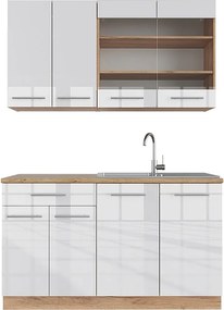 Pojedyncza kuchnia biały wysoki połysk/złoty dąb power 140x60x81.6 fame-line