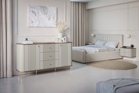 Komoda Vesper 160 cm z szufladami - kaszmir / orzech / złote nogi