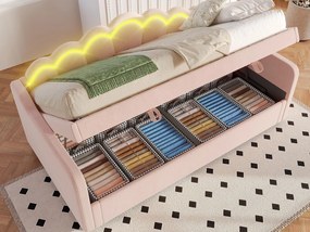 Kanapa z funkcją spania 90x200cm - Zmienny kolor światła LED - Welur - różowy (bez materaca)