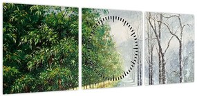 Obraz - Zima kontra lato (z zegarem) (90x30 cm)
