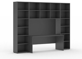 Biblioteka INTEGRO z wbudowanym biurkiem, 2950 x 700/400 x 2300 mm, grafit