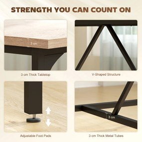 HOMCOM Prostokątny Stół Jadalniany dla 6-8 Osób, Nowoczesny Stół Kuchenny – Blat w Wyglądzie Drewna i Czarne Stalowe Nogi z Regulowanymi Nakładkami, 180 x 80 cm, Naturalny | Aosom PL