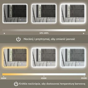 HOMCOM Lustro łazienkowe LED Bluetooth 70x90 cm podświetlane antypara głośnik 3 kolory światła dotykowe ścienne prostokątne | Aosom PL