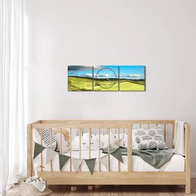 Obraz - Zielony krajobraz ze wzgórzami (z zegarem) (90x30 cm)