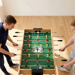 SPORTNOW Stół do piłkarzyków Kickertisch inkl 22 figurki 2 piłki Antypoślizgowe uchwyty Liczniki punktów Skośne nogi 121x87x77cm Drewno naturalne | Aosom PL