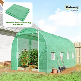 Outsunny Folia do szklarni 4 x 2 m, wodoodporna plandeka z drzwiami, 8 okien, ochrona UV, odporna, polietylen, zielona | Aosom PL