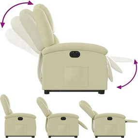 Fotel relaksacyjny elektryczny z prawdziwej skóry kremowej z funkcją podnoszenia i automatycznego pochylenia
