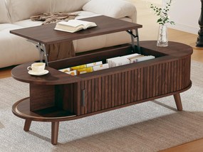 Stolik kawowy regulowany 120x50x39,5 cm - 2 drzwi - Ukryte schowki - Nogi z litego drewna - Brązowy