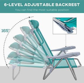 Outsunny Zestaw 2 składanych krzeseł campingowych z siateczkowym regulowanym oparciem i zagłówkiem, 62 x 65 x 80 cm, turkusowe | Aosom PL