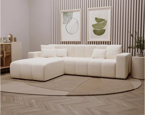 Emporius Miral narożnik w kształcie L - sofa do salonu bez funkcji spania i bez pojemnika - nowoczesny styl, lewostronny, tkanina aksamitna, kremowy (Komodo 10)