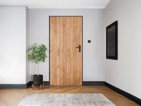 Stalowe pełne drzwi wejściowe  ze stali nierdzewnej H207 x L100 cm efekt dębu - otwierane na prawo - LUSADA