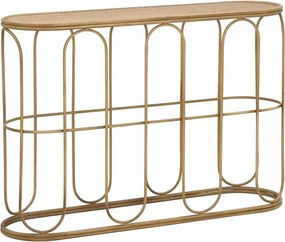 Konsola Samui 110x32x77 cm - Metalowe meble wejściowe z efektem bambusa i blatem z naturalnego rattanu - Otulający styl boho chic