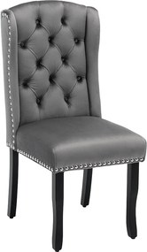 Zestaw 6 krzeseł do jadalni - z dębowymi nogami, srebrnymi guzikami i ćwiekami - szary aksamit