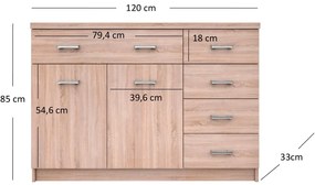 Komoda Dwudrzwiowa z Szufladami Drewniana do Salonu ELEGO 120 cm Dąb sonoma Nowoczesna