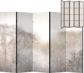 Parawan pokojowy 5-częściowy 225x172 Jednostronny dekoracyjny japandi wabi-sabi Szary Drzewa We Mgle