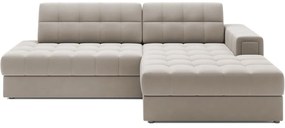 Beżowy aksamitny rozkładany narożnik (prawostronny/z szezlongiem) Blezalt – ELTAP