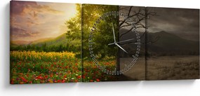 Obraz - Cykl życia (z zegarem) (90x30 cm)