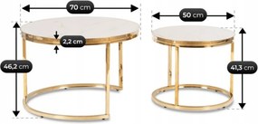 Zestaw Stolików Kawowych ARON 70 cm/50 cm Biały Marmur/Złoty Glamour