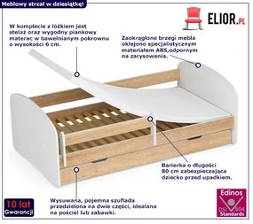 Skandynawskie łóżko dziecięce białe + dąb sonoma - Elea 5X 90x180