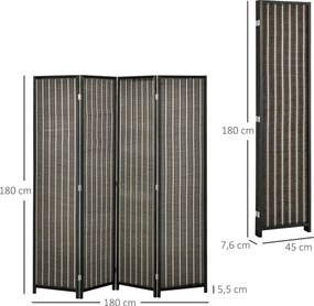 HOMCOM Parawan Dzielący Przestrzeń, Składany, Drewno Sosnowe/Bambus, 180 x 180 cm, Brązowy/Czarny