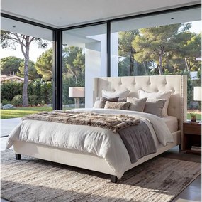 Łóżko tapicerowane MCW-N59,  kremowo-beżowe