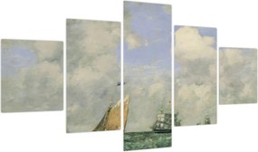Obraz - Eugène Boudin, Ships and Sailing Boats Leaving Le Havre, reprodukcje (125x70 cm)