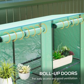 Outsunny Mini-szklarnia z 3-poziomowymi półkami, pokrywa plastikowa, UV-odporna, przenośna, drzwi rolowane, 144 x 48 x 152 cm, Zielony