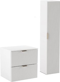 Biały Zestaw Łazienkowy 60cm Szafka Blat Słupek Ryflowane Fronty