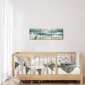Obraz – Malowana plaża w delikatnych kolorach (z zegarem) (90x30 cm)