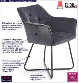 Szare modernistyczne krzesło muszelka z weluru - Filip