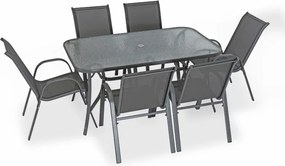Zestaw Mebli Ogrodowych NEBRASKA Szary 6 Krzeseł Stół Tarasowy Parasol Nowoczesny