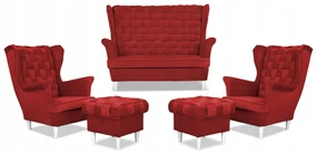 Zestaw wypoczynkowy Carol sofa fotele pufy paski Family Meble czerwony