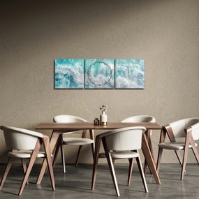 Obraz - Widok na fale oceanu (z zegarem) (90x30 cm)