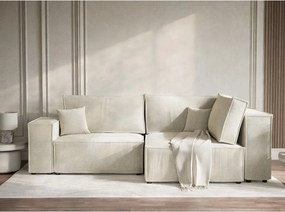 Kremowy rozkładany/ze schowkiem narożnik z tkaniny szenilowej (prawostronny/w kształcie litery L) Tonga – Maison de Rêve