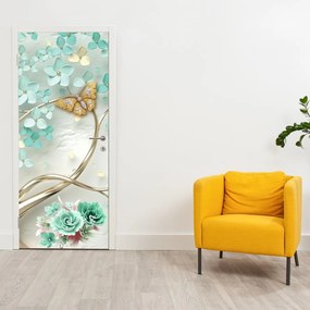Fototapeta na drzwi - Kwiat z motylami (95x205cm)