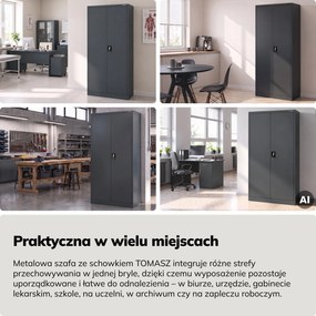 Szafa na dokumenty metalowa z wewnętrzną skrytką antracytowa, 900x1850x450 mm: TOMASZ