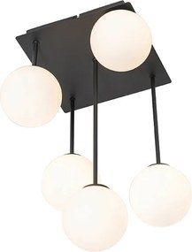 Nowoczesna lampa sufitowa czarna z opalowym szkłem 5-świateł - Athens