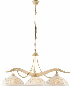 Bilbao żyrandol 3 światła, kość słoniowa lakierowane żelazo, szklane klosze białe i bursztynowe Ø30 cm, 106x89 cm