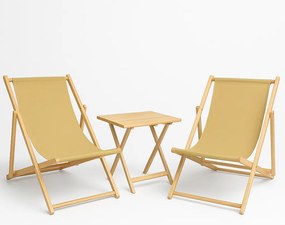 Wakacyjna Strefa Komfortu – 2 Leżaki z Drewnianym Stolikiem składanym BEŻ