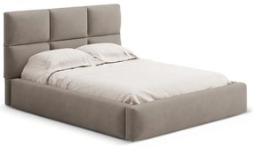 Jasnobrązowe tapicerowane łóżko dwuosobowe ze schowkiem ze stelażem 200x200 cm Libera – Windsor & Co Sofas