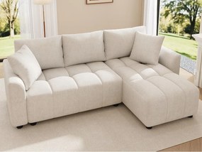 Kanapa narożna 3-osobowa w kształcie litery L - Tkanina chenille - z 2 poduszkami - Beżowy