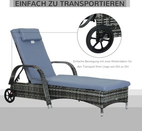 Outsunny leżak ogrodowy, leżak rattanowy, leżak do opalania, rattan polietylenowy+metal, kolor szary, 200x73x30-103cm