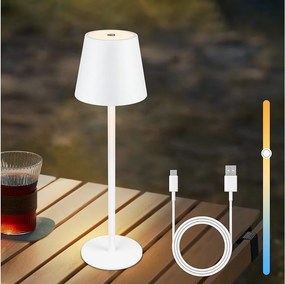 NETTLIFE Bezprzewodowa lampka nocna LED 2600mAh, ładowalna lampa stołowa zewnętrzna, dotykowa, biała, z gniazdem USB
