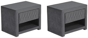 Zestaw 2 szafek nocnych - 1 szuflada i 1 wnęka - Welur - Szary - DANIELE