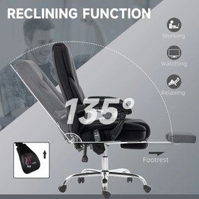 Vinsetto Ergonomiczny fotel biurowy z funkcją masażu, podnóżek, obrotowy, na kółkach, czarny | Aosom PL
