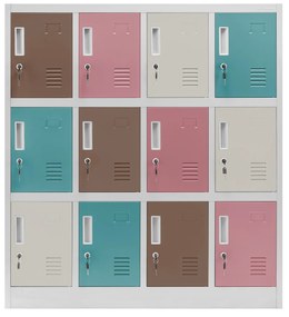 Metalowa szafka do szatni i przedszkola OLA, 1090 x 1200 x 450 mm, szaro-pastelowa